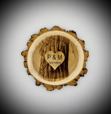 Willow Wood Slice with Tree Trunk and Heart Carved Out with Your Personalization.  Tree trunk is very detailed. 9-10 inches x 1 inch thick. - image1